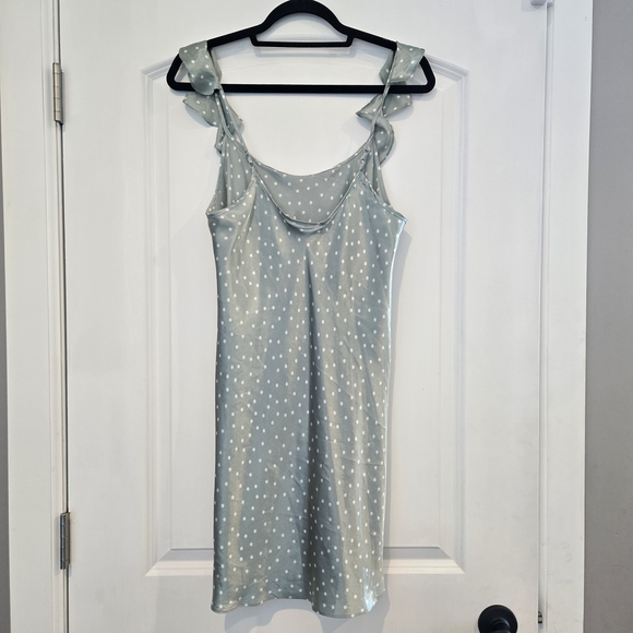 Morgan Taylor Full Slip Light Blue Polka Dot M 100% Polyester Ruffle Bow - Picture 3 of 6